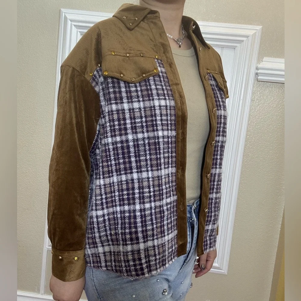 Anthropologie Brown and Plaid Button-Up Shirt - Picture 3 of 8